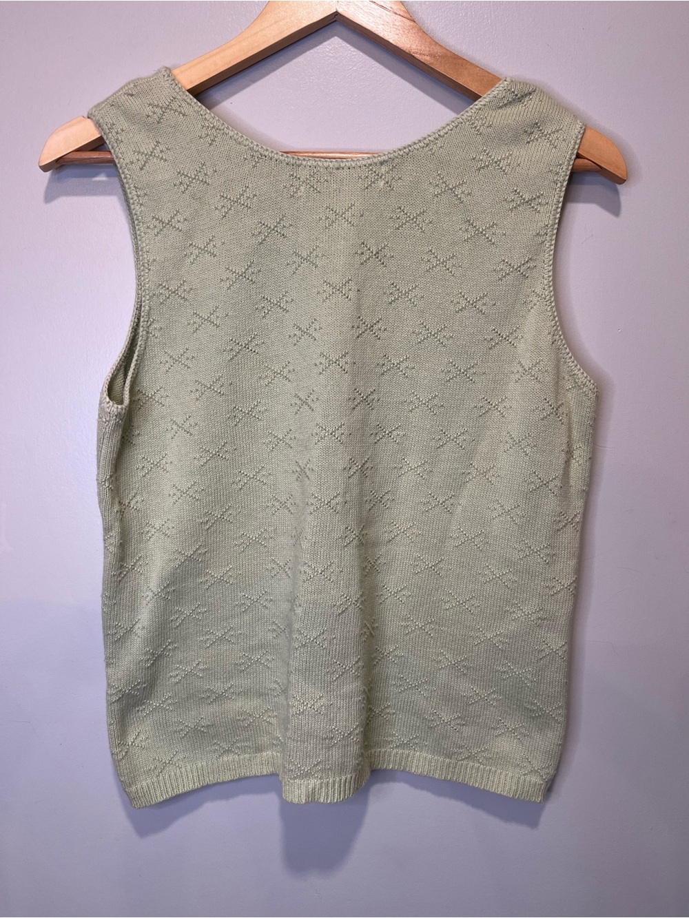 A Knitch Above Light Sage Cottage-core 100% Cotton Sleeveless Sweater Top - Picture 6 of 7